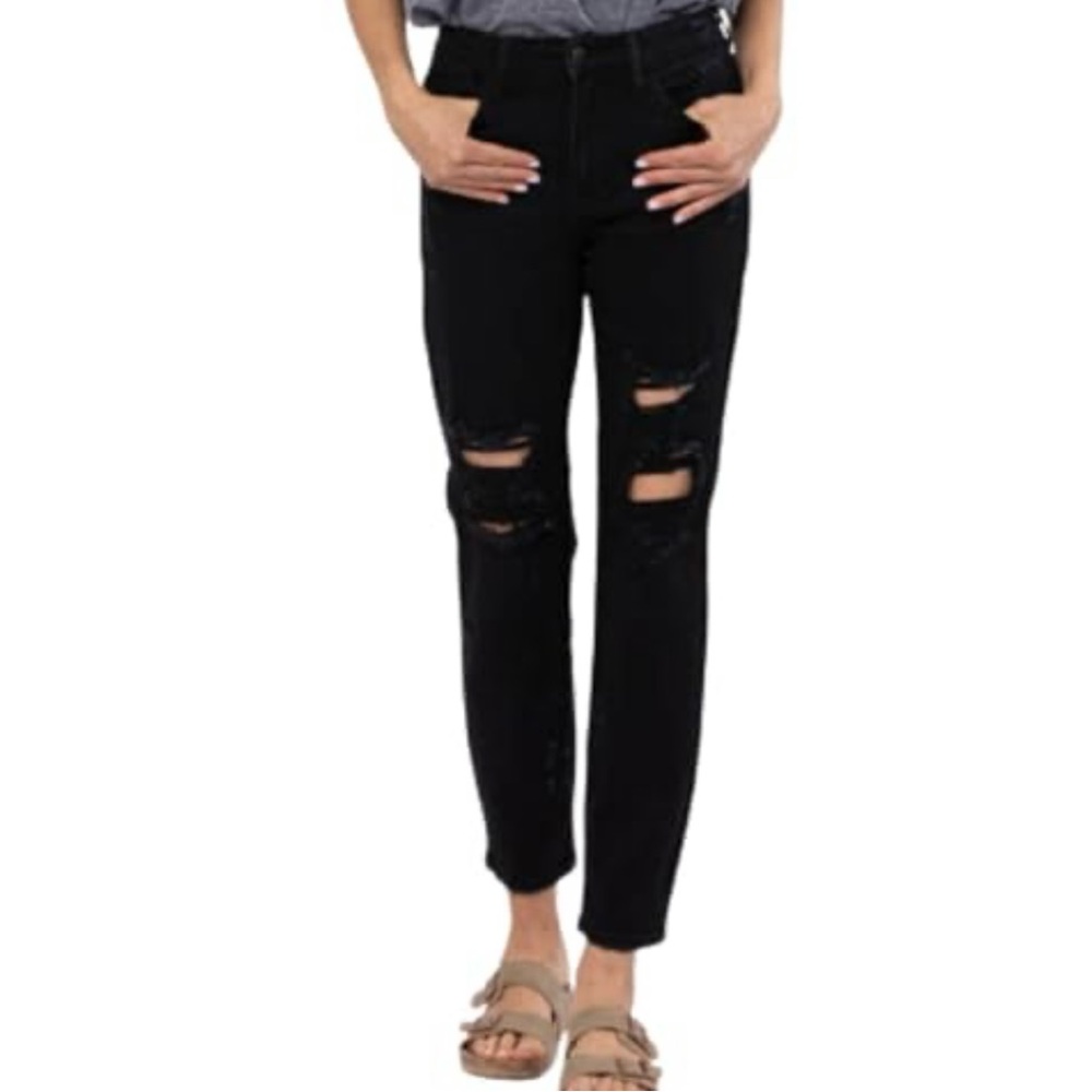 Judy Blue High Waist Black Distressed Ripped Skinny Boyfriend Jeans